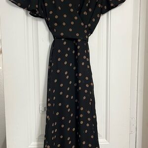 Tacera Black and Brown Polka Dot Maxi Dress